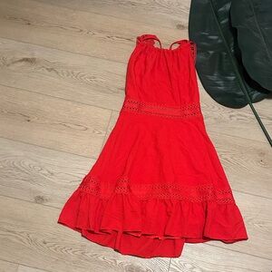 Red Sleeveless Dress with Lace Details